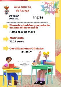 29/5 El 30 de mayo finaliza el plazo de admisión en el Aula de Idiomas de Azuaga