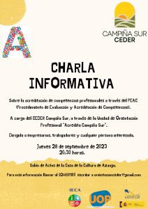 28/09 Hoy jueves, charla sobre «Acredita Campiña Sur», servicio del CEDER.