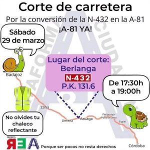 27/3 La Plataforma A-81 convoca corte de la N-432 el sábado 29 de marzo