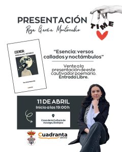 09/4 La azuagueña Rosa García presenta su primer poemario, «Esencia: versos callados y noctámbulos»