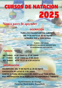 14/5 Los cursos de natación comenzarán el 10 de junio